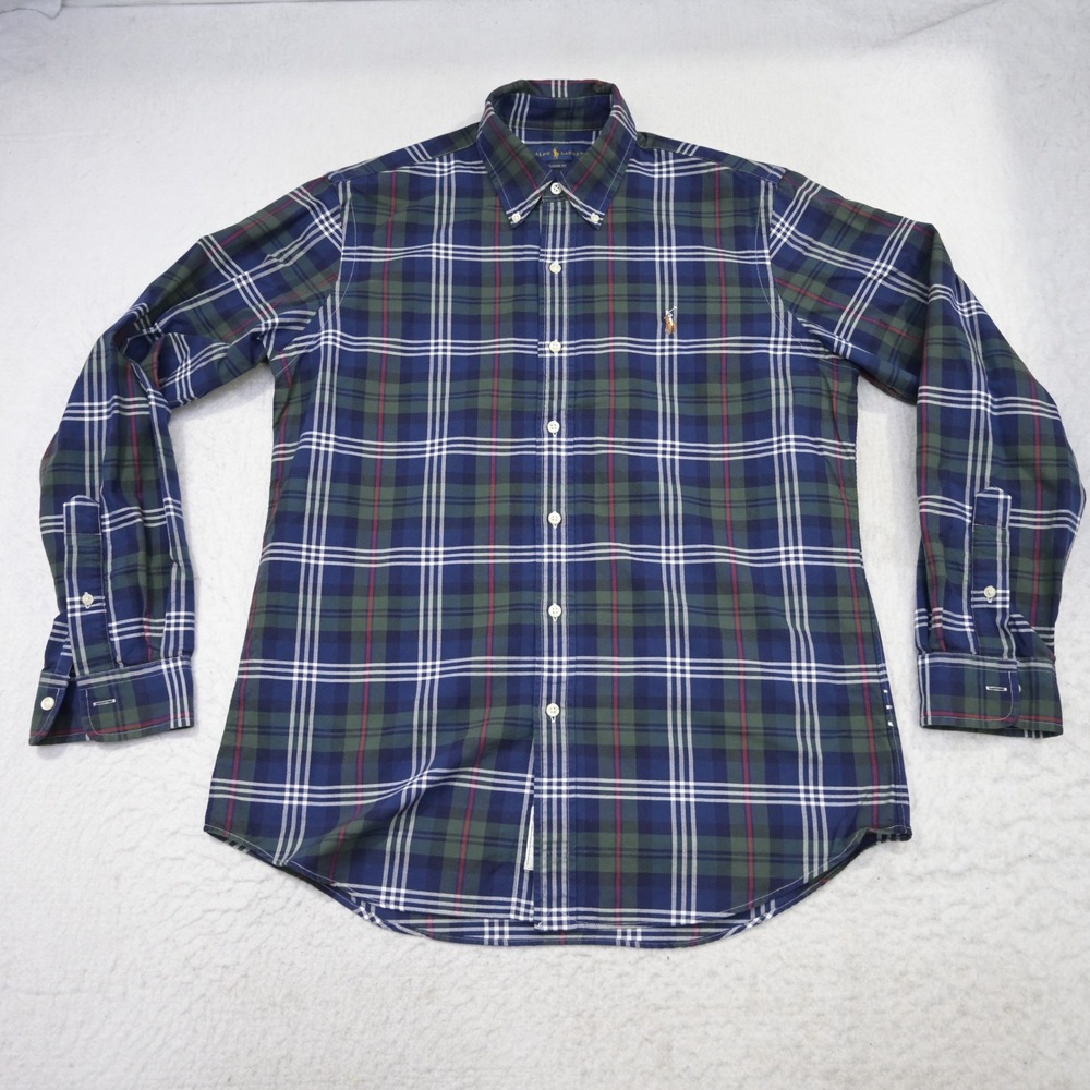 Ralph Lauren Button Up Mens M Classic Fit Blue Green Plaid Long Sleeve Pony Logo - Picture 5 of 12